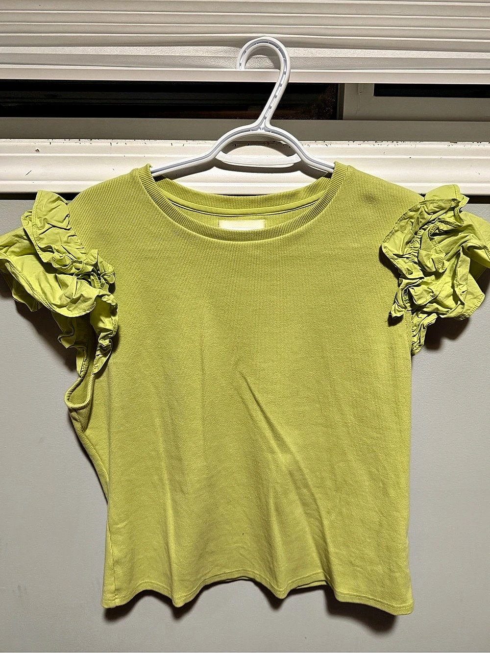 Anthropologie Ruffle Sleeve Tee in Green Size XL Like New